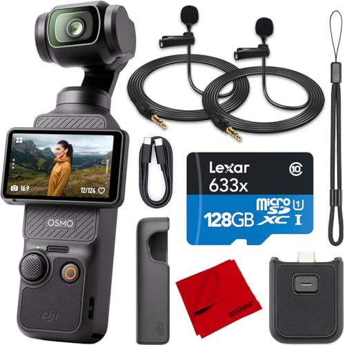 Image of DJI Osmo Pocket 3 Vlogging Camera with 1'' CMOS & 4K /120fps Video, 3-Axis Stabilization, Fast Focus, Face /Object Tracking, Rotatable Touchscreen Bundle with Deco Gear 2 Lapel Microphones + 128GB Card