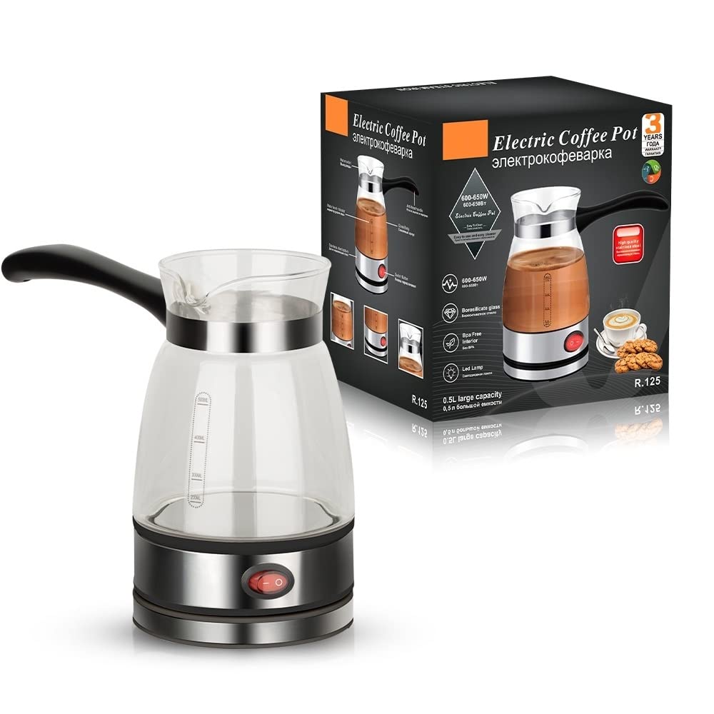 Turkish Glass Coffee Maker Machine | Electric Coffee Pot | 500ML / 5 Cups | Best Buy | Most Efficient Way to Make a Warm Cup of Coffee or Tea and Boil Water - Black