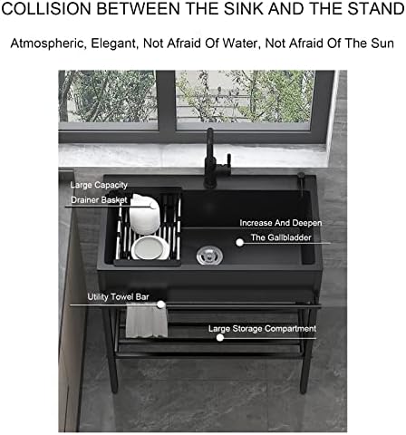 Stainless Steel Commercial Laundry Room Sink with Drain Basket & Hot/Cold Tap, Adjustable Height, Standalone Design for Restaurant & Home Use