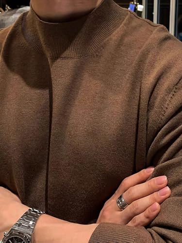Men's Pullover Sweater Solid Color Casual Turtleneck Long Sleeve Sweaters3
