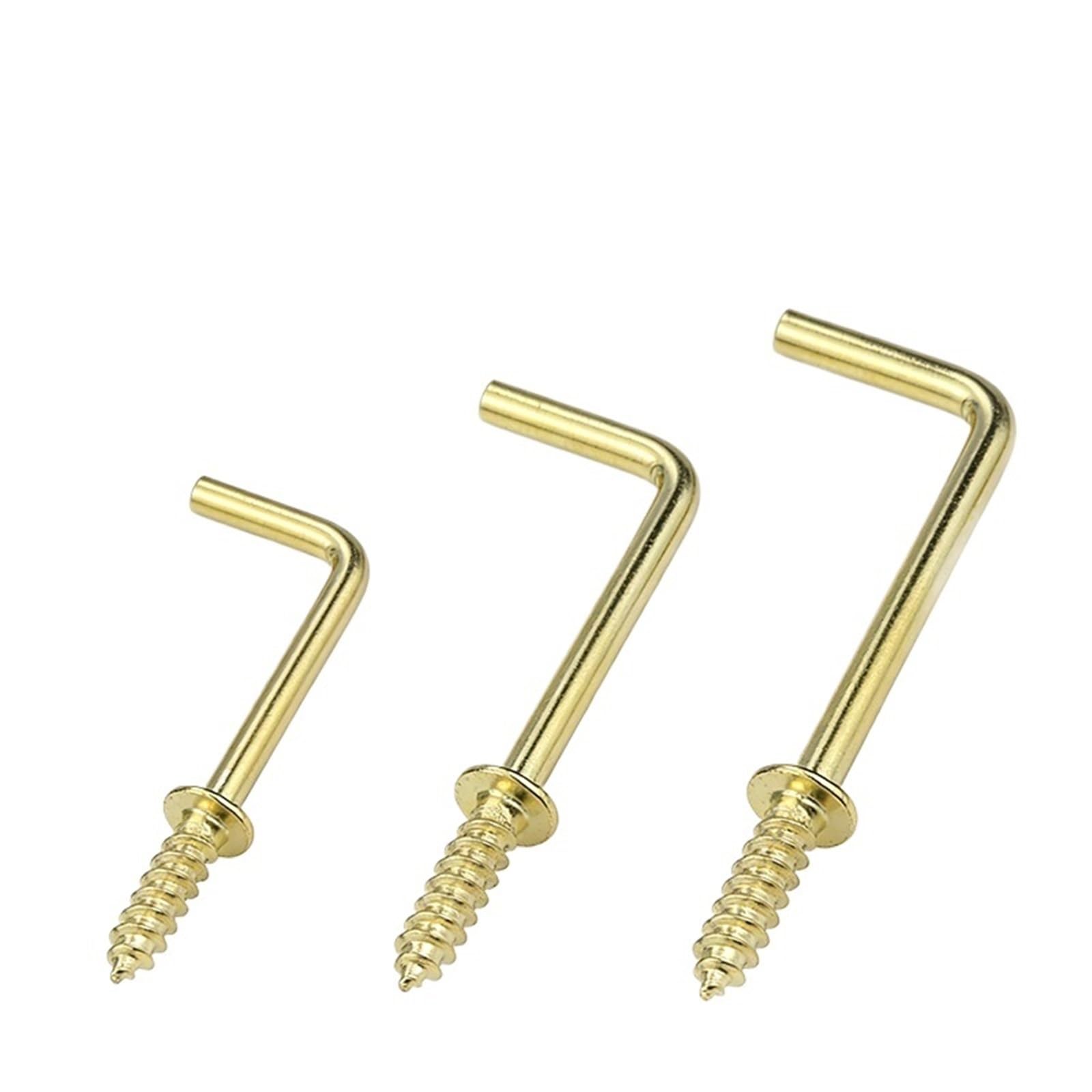 CIGPKLO L Shaped Hooks Screw 50/30/10pcs0mm 38mm 42mm 53mm L Shaped Screw Hooks 2Golden Right Angle Self Tapping Hook for Hanging(Length 38mm,10Pcs)