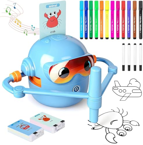 Drawing Robot for Kids Doodle Bot Machine with 100 Cards Montessori Painting Learning Toys Self Voice Interactive Educational Drawing Robots Valentines Day Gifts for Boys Girls 3 4 5 6 7 8 9