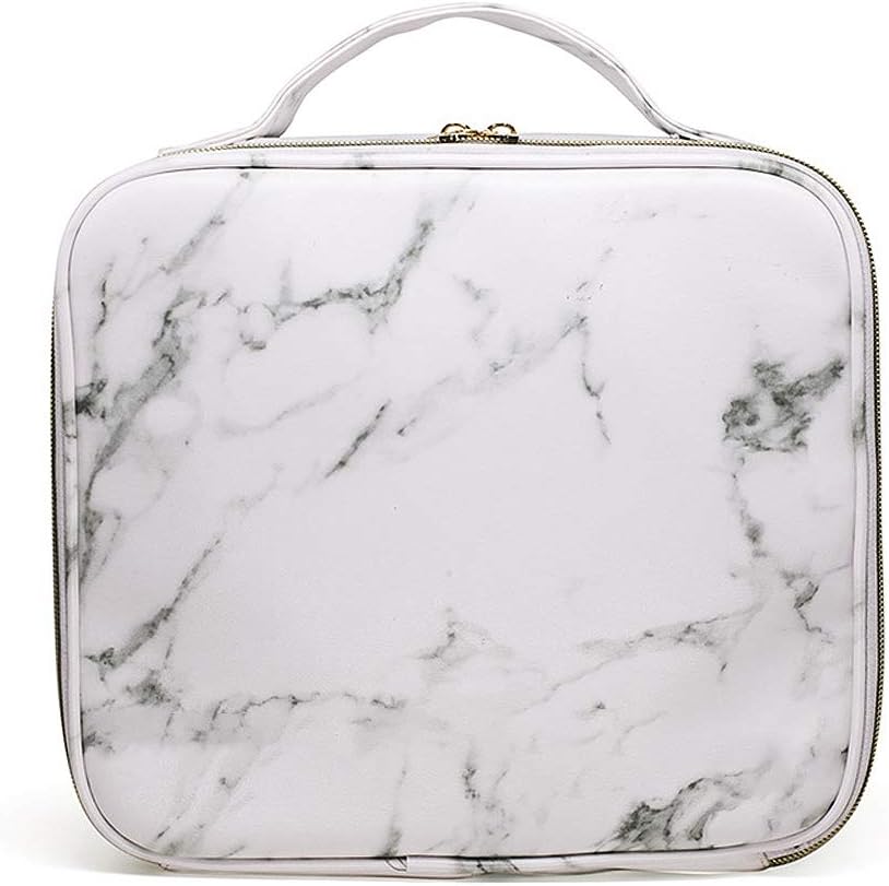 LKE Makeup travel organizer, Cosmetic Bags Marble Makeup Bag Waterproof Travel Makeup Bag Makeup Organizer Bag Jewelry Travel Organizer with Adjustable Dividers (9.8x8.86x3.7 inches)