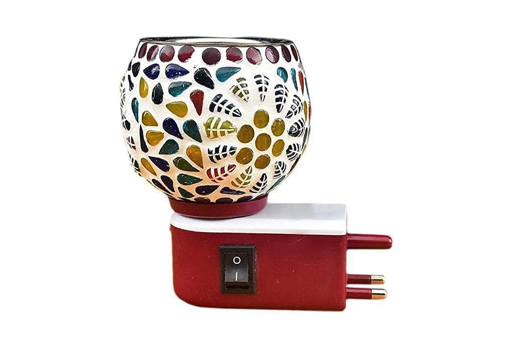 STARDOM MART Kapur Dani Electrical Camphor Diffuser. Glass Kapoor Dhani & Essential Oil Diffuser with On Off Switch to Toggle Between Burner & Lamp (Star Mini)