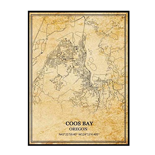 TANOKCRS Coos Bay Oregon USA America Wall Art Vintage Print Poster Map Artwork Travel Souvenir Gift Home Decor 16x20 Inches Unframed