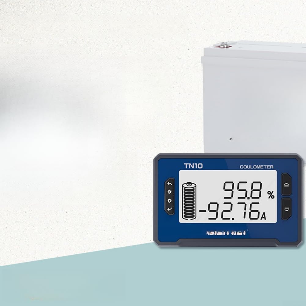 TN10 - Monitor de batería de 8 a 80 V, pantalla LCD de capacidad con voltaje SOC, corriente, tiempo, temperatura, alarma programable para sistemas de litio, fosfato ferroso, plomo-ácido