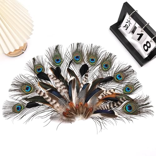 FeelfunFeather 150 pcs Natural Feathers Bulk- 7 Style Mixed Spotted Decorative Pheasant Feather Peacock Feather for DIY Crafts Halloween Wedding Party Hat Decoration