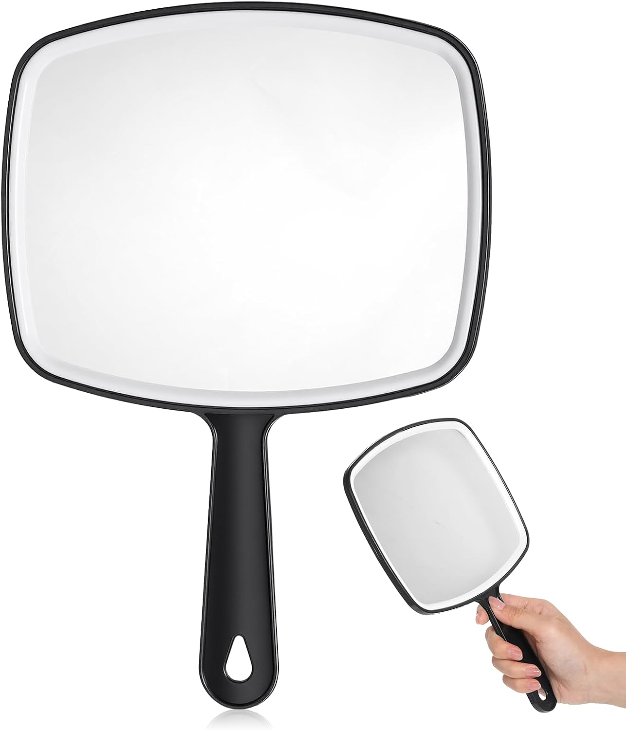 Handheld Mirror with Handle, Hand Mirror for Makeup and Grooming, Portable Handheld Mirrors, for Salon Barber Bathroom Vanity, Lightweight with Handle Grip 6.7x9.45 Inch Black
