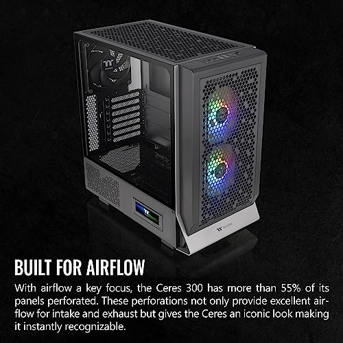 Image of Thermaltake Ceres 300 Black Mid Tower E-ATX Computer Case with Tempered Glass Side Panel; 2xCT140 ARGB Fan Preinstalled; Rotational PCIe Slots; CA-1Y2-00M1WN-00; 3 Years Warranty