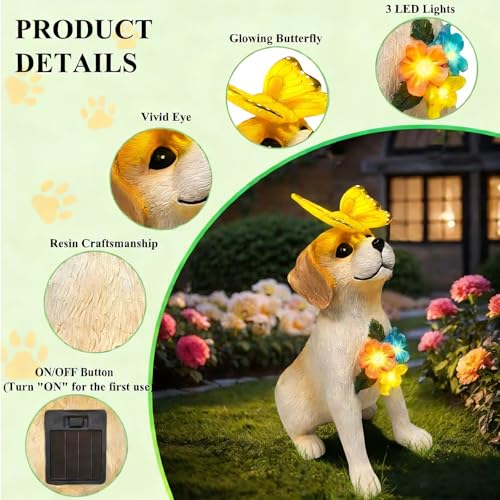 Solar-Hunde-Gartenstatuen, Dekoration, Outdoor-Feenhunde-Figuren, Zubehör, Dekorationen mit LED-Lichtern, Zuhause, Terrasse, Balkon, Hof, Rasen, Ornamente, einzigartige Thanksgiving-Geschenke für