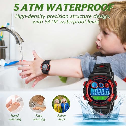 Image of Dayllon Kids Digital Watch,Boys Digital Outdoor Sport Waterproof Watch,with Calendar 12 /24H Alarm 7 Colorful Backlight Stopwatch Wristwatch for 3-15 Years Old