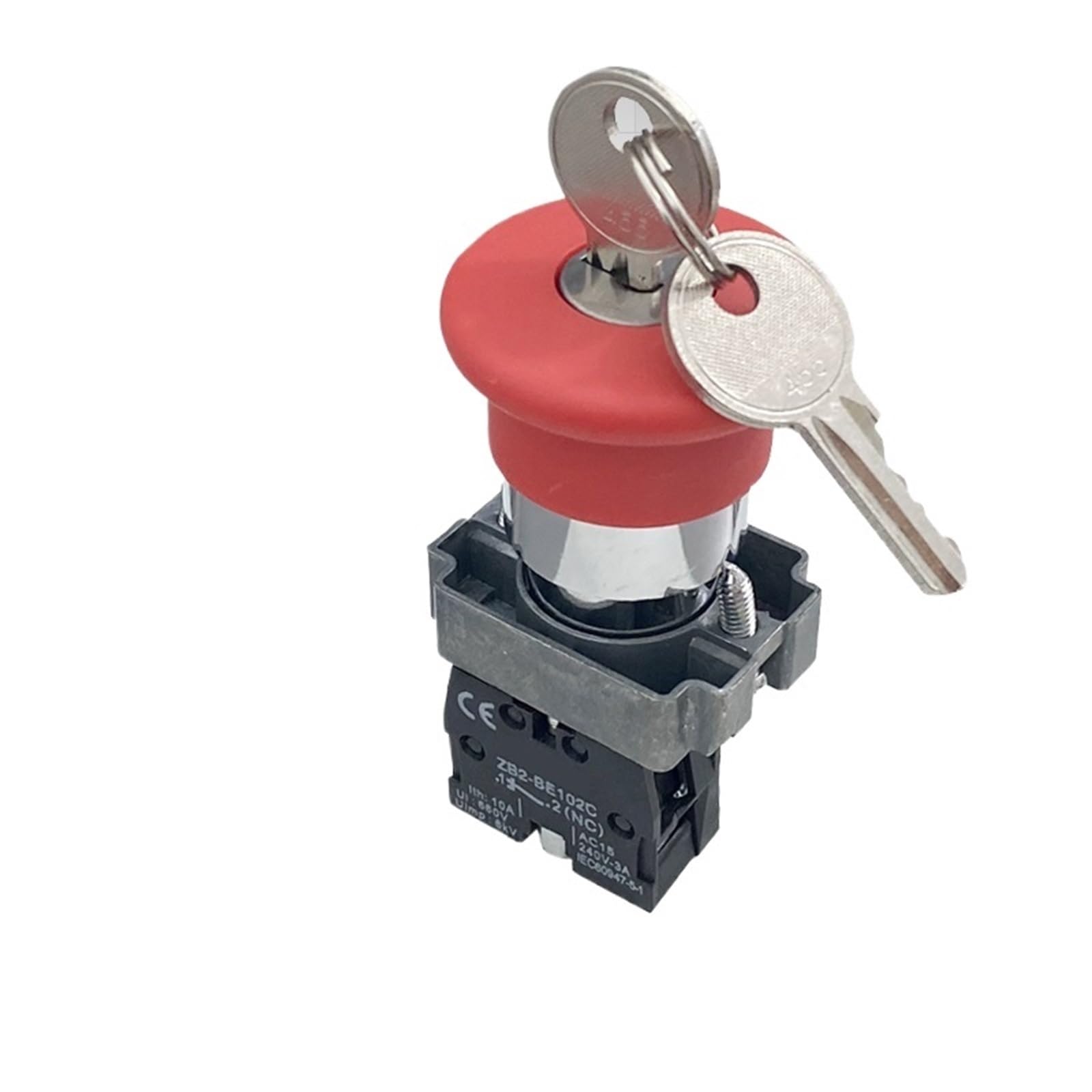 Interruptor de botón de parada de emergencia ZB2-BS142C con reinicio giratorio de llave/cabeza de seta roja momentánea de 22mm de energía eléctrica