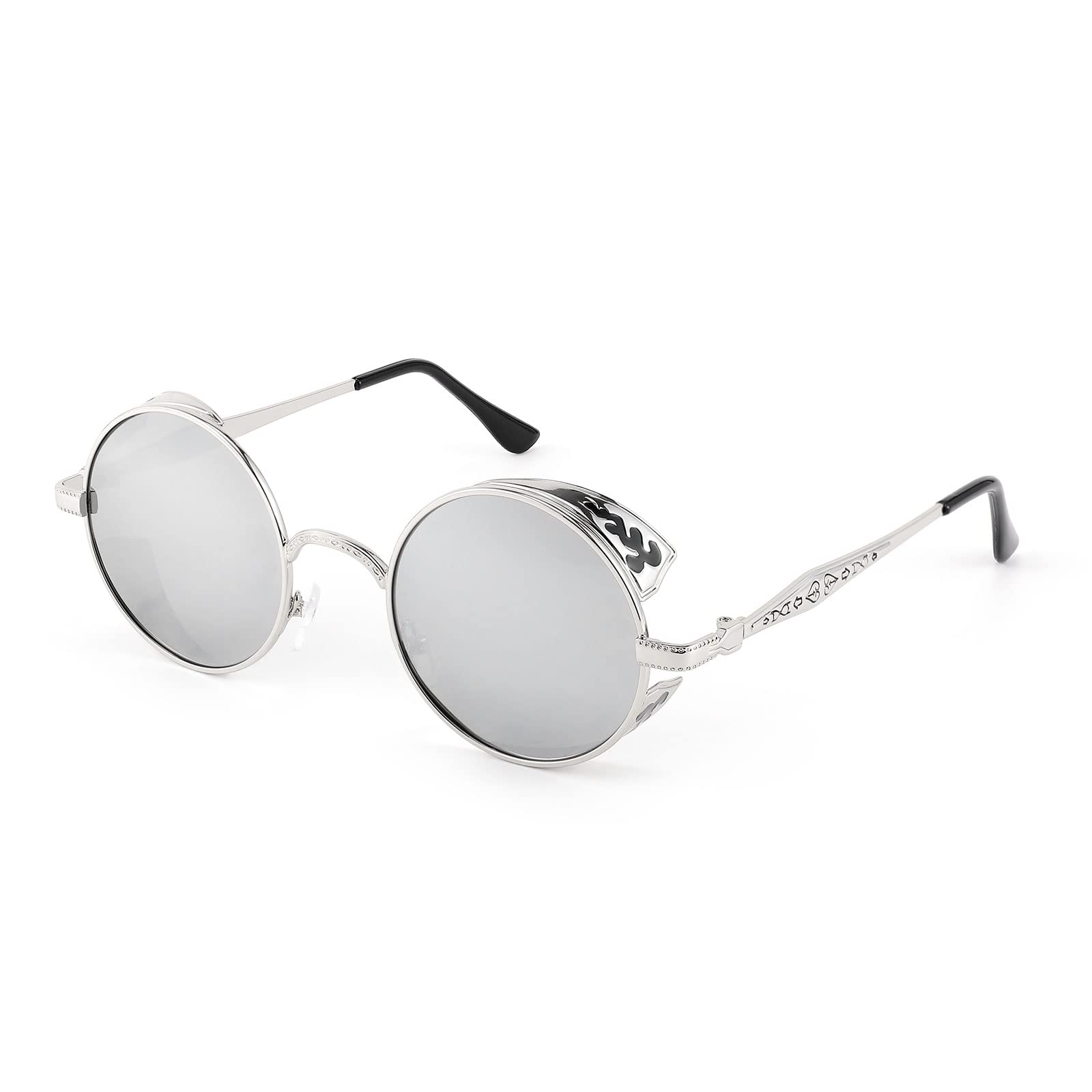 FEISEDY Retro Steampunk Sunglasses for Men Women, Round Metal Frame Gothic Vintage Style B2820