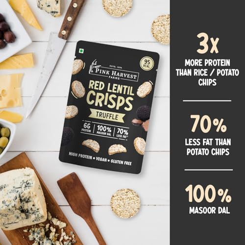 Image of Pink Harvest Farms Red Lentil Crisps - Truffle | Gluten-Free, High-Protein, Healthy Baked Chips | Light, Crispy & Addictive Snack | No Rice, Potato, Corn, or Wheat (25g, Pack of 1)