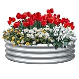 KING BIRD Raised Garden Bed Galvanized Round Planter Box Outdoor for Gardening, Plants, Vegetables, Flowers, Silver, 47.3x47.3x11.8 in