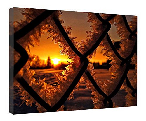 Impression sur toile hiver avec cadre bois tableau coucher de soleil