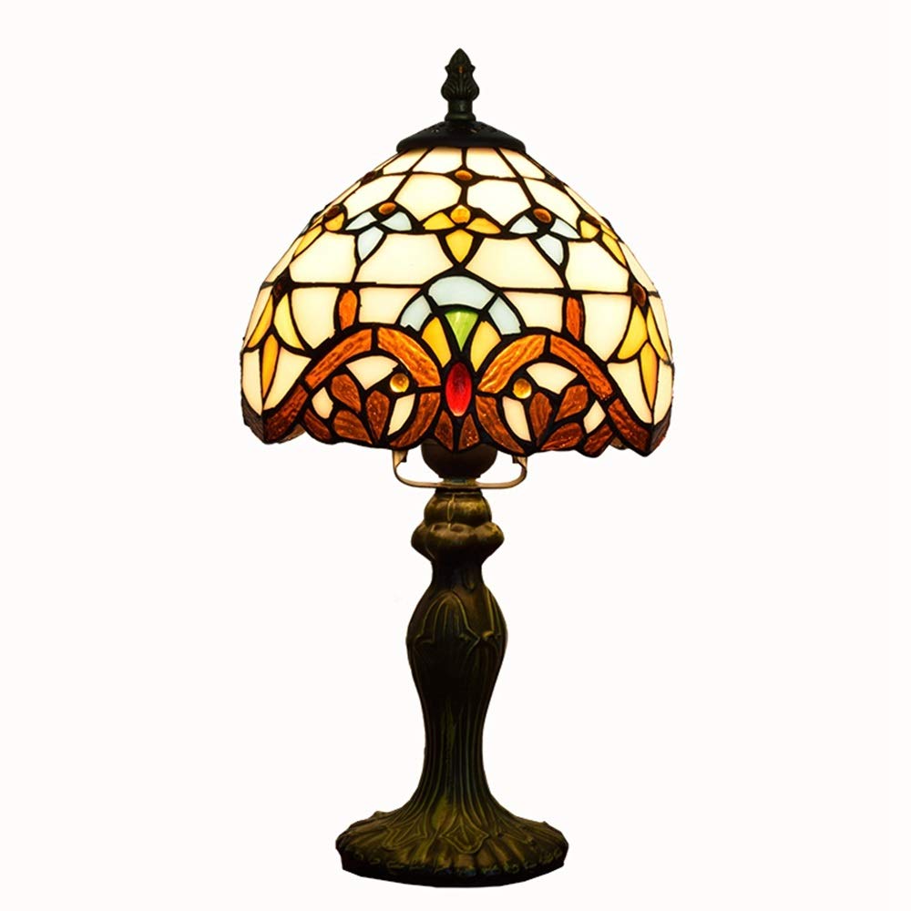 Aioneer 8 Inch Creative European Tiffany Stained Glass Baroque Bedroom Bedside Table Lamp Small Table Lamp
