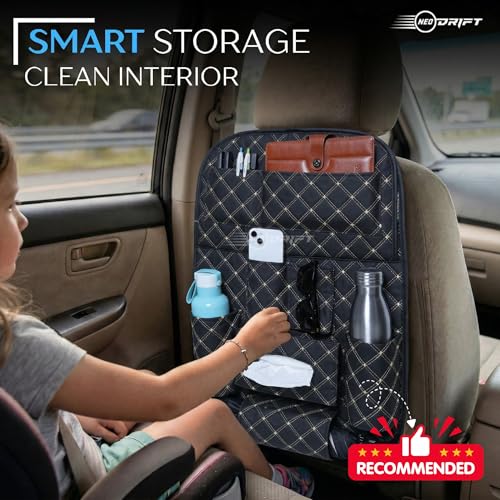 Image of Neodrift 'Seat Master' (Set of 2) | (Color - Black-Beige) Premium 7D Car Seat Organizer, Universal Fit, Multi-Pocket Storage for Bottles and Mobile, Keys, Documents, Tissues