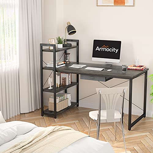 Armocity Computer Desk With Storage Shelves 47 Inch Desk With Storage Drawers 2 Person Desk With Reversible Bookshelves Study Writing Table For Home Office Workstation Bedroom Small Space thumb #4