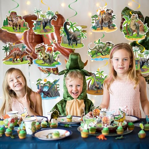 Image of 40Pcs Dinosaur Hanging Swirl Decorations, Cute Dinosaur Birthday Party Ceiling Hanging Swirls Dino Foil Swirls Streamers for Dino Themed Birthday Baby Shower Party Decor Supplies