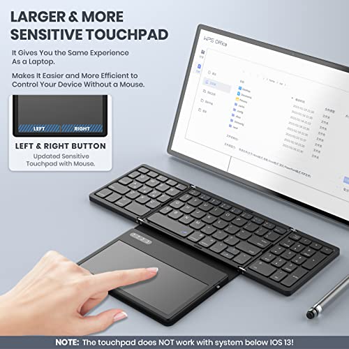 Geodmaer Foldable Bluetooth Keyboard, Portable Full Size Bluetooth Keyboard With Large Touchpad, Rechargeable Tri-Folding Ultra Slim Travel Keyboard For Windows Ios Android Mac, Sync Up To 3 Devices #TOP1