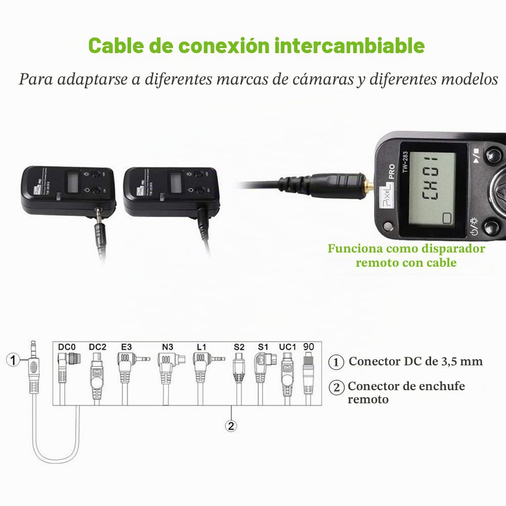 Pixel Cámara Mando a Distancia Temporizador TW-283 DC0 para Nikon | Compatible con Nikon Z8 Z9 D3 D4 D5 D6 D800 D850 D800E D810 D810A D700 D500 D300 D200 F6 F100F5 F90X F90 D1X D2H D3X