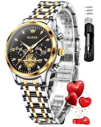 Image of OLEVS Womens Watches Chronograph Luxury Diamond Dress Analog Quartz Wrist Watches Stainless Steel Waterproof Luminous Ladies Watch