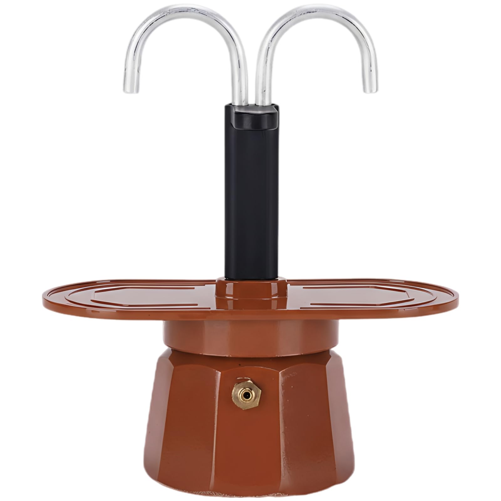 Mini-Express-Mokakanne, 2-Tassen-Doppelrohr-Espressokocher, Aluminium-Mokkakanne mit wärmeisolierendem Griff, 5-Minuten-Extraktion für kräftigen Kaffee, Warmhalteplatte für Zuhause/Camping, braun