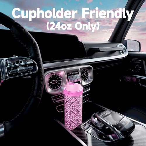 Image of 24 oz Insulated Water Bottle with Straw: Meoky Stainless Steel Metal Water Bottle with 2-in-1 Lid - Leak Proof, Cold for 24 Hours, Fits in Car Cup Holder, BPA-Free for Gym Travel Sports, Candy Knit