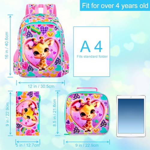 Image of 16 inch Backpack for Girls Boys 4-8, 3Pcs Kids Bookbag Set with Lunch Box, School Bag for Preschool Kindergarten