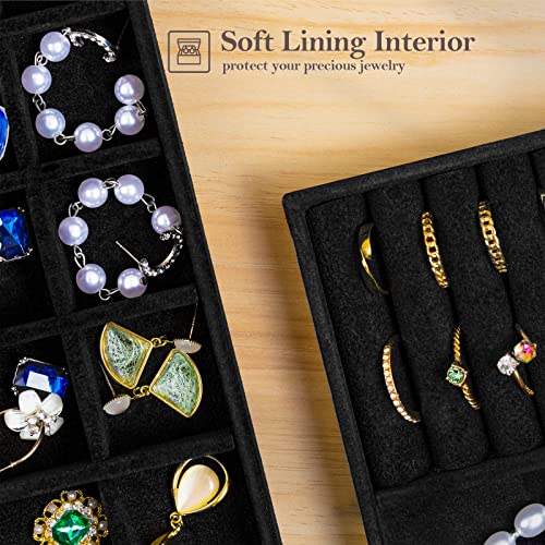Image of ProCase Stackable Jewelry Organizer Trays for Drawers, Jewelry Drawer Inserts Container Display Case Storage for Earring Necklace Rings Bracelet with Removable Dividers -Allblack, 4 Layers