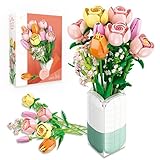 chanbrick Flowers Bouquet Building Set Tulips Camellia with Vase for Adult -1011pcs Compatible with Lego