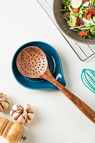 Image of LAUCHUH Spoon Rest, Ceramic Spoon Holder for Stove Top Ladle Holder for Kitchen Countertop Cooking Utensil Rest for Spatula, Tongs, Heat-Resistant Framhouse Decor, Blue, 5 Inches