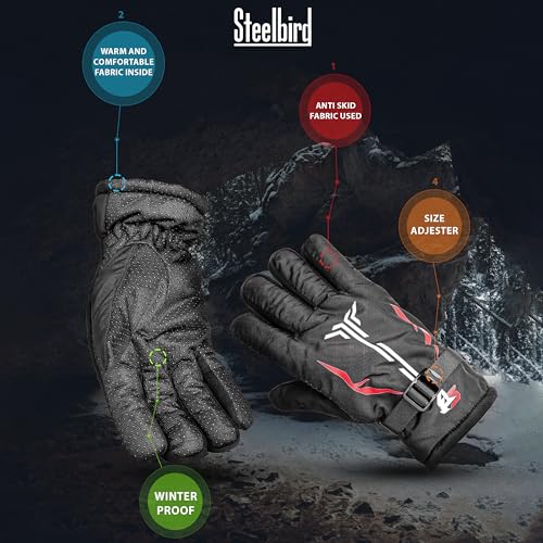 Image of Steelbird Full Finger Winter Gloves with Fur Inside - Warm, Windproof, Waterproof, Scratch Proof, Unisex Design for Men and Women, Ideal for Cold Weather