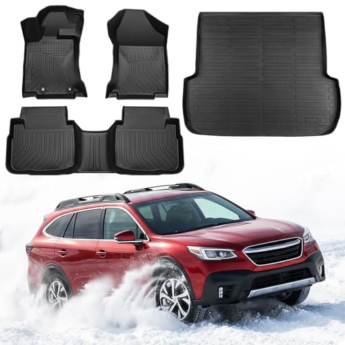 Car Floor Mats for Subaru Outback, 2020-2025 All Weather Interior Accessories, TPE Tech Rubber Black Trunk Mat Cargo Liner & Front Rear Carpets Set Custom Fit for Outback 2025 2024 2023 2022 2021 2020