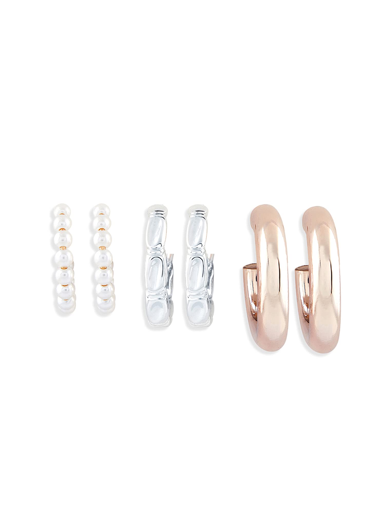 Zaveri Pearls Rose Gold, Silver & Gold Tone Set Of 3 Contemporary Semi-Hoop Earrings For Women-ZPFK14970 (B0BG8P8ZW8) Amazon Price History, Amazon Price Tracker