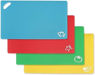 Toplive Plastic Cutting Board Mats,4 Pack Flexible BPA Free Non-Slip Dishwasher Safe Colored Cutting Board Mats with Food ...