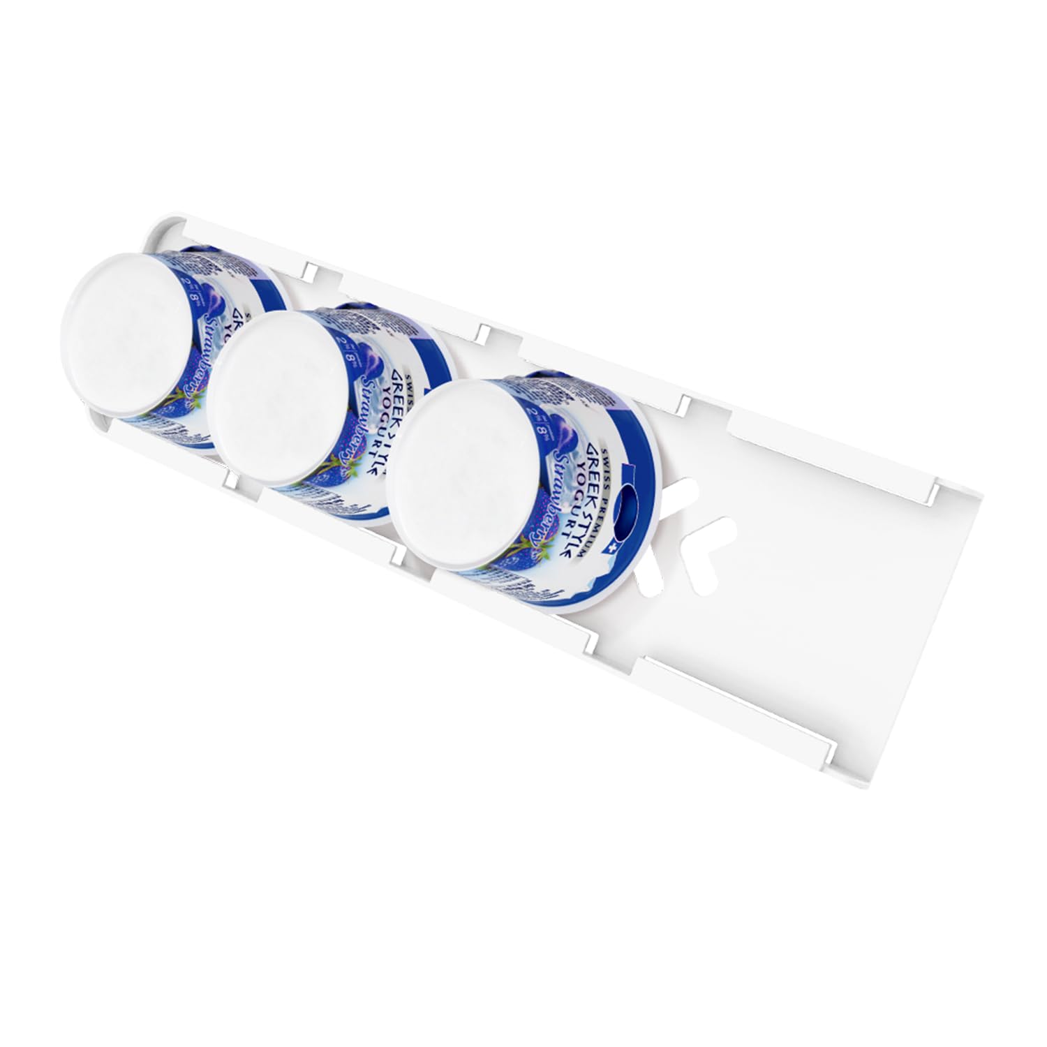 SOPHICO Yogurt Organizer for Fridge, 4 Capacity Yogurt Sliders for Refrigerator, Yogurt Holder with Adhesive Tapes for 3.75 Inch Yogurt, Greek and Vegan Yogurt (White,1 Pack)