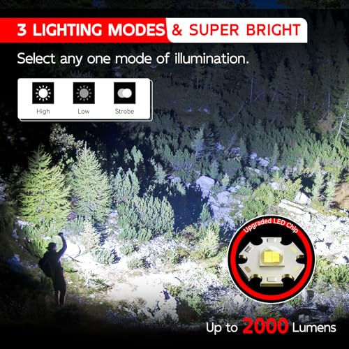 BUCASA Taschenlampe LED Aufladbar, 2000 Lumen Extrem Hell LED Taschenlampe mit 3 Modi, 2 Stück Zoombare Taschenlampen Kinder, Wasserdicht Langer Laufzeit Flashlight für Camping Outdoor Wandern Notfäll – Bild 3