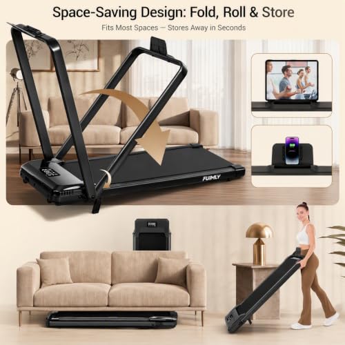 Image of FUNMILY Upgrade Walking Pad Folding Treadmill with 12% /15% Incline & Handle Bar, 3.5HP Foldable Under Desk Compact Treadmills for Home /Office /Gym, 400+lb Capacity, Shock Absorption
