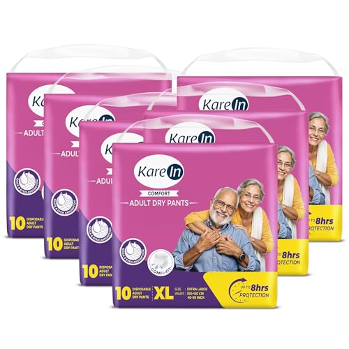 Image of KareIn Comfort Adult Diaper Pants, Extra Large 100-150 Cm (40 inch- 59 inch), Unisex, Leakproof, Elastic Waist, Wetness Indicator,Pack of 6, 60 Count
