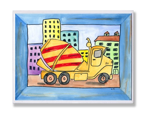 Camion de ciment plaque murale jaune et rouge au design City Life pour la chambre d'enfant