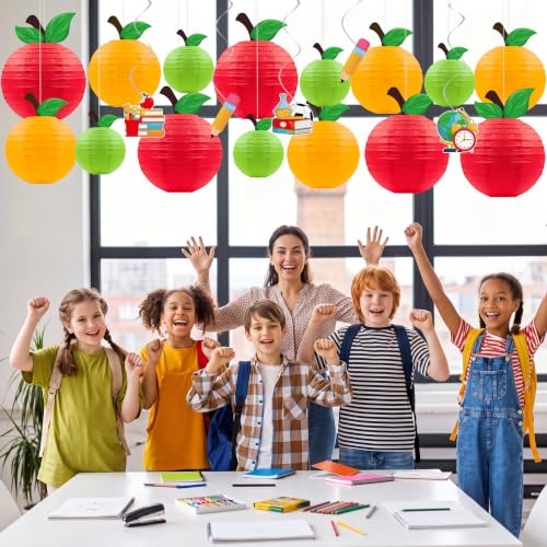 Image of 20Pcs Back to School Decorations Apple-Shaped Paper Lanterns Hanging Swirls Classroom First Day of School Fruit Fall Party Home Decor