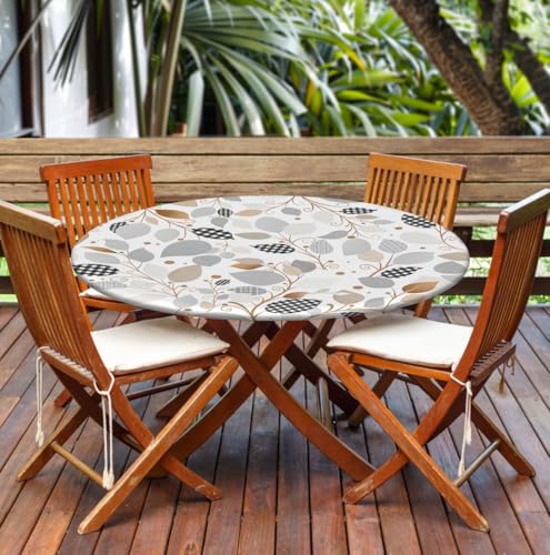 COTAIL Round Tablecloth with Elastic Edge, 36-60Inch Waterproof Table Cloth for Dinner, Outdoor, Picnic, 52inch, Collage Leaves by COTAIL - Used condition - Image 6