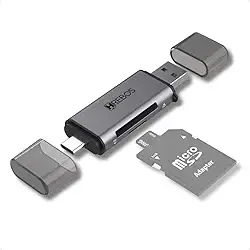 Leitor de Cartão de Memória USB e Tipo C, Adaptador para SD e MicroSD Portátil Metálico Cinza IF-230