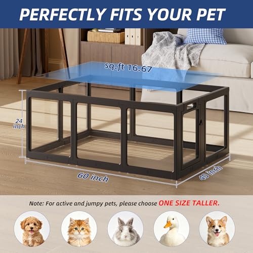 Image of Clear Acrylic Dog Playpen Indoor, Puppy Cat Small Pet Play Pen, Pet Cat Playpen for Rabbits, Dog Fence Crate Kennel Whelping Cage (24 inch, Black, 10 Panel)