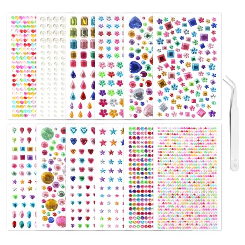 Solinorex 3800 Stück Glitzersteine Selbstklebend, Bunt Acryl Strasssteine Selbstklebend, Aufkleben Zum Basteln, für Fotorahmen, Bastelsachen, Zestaw