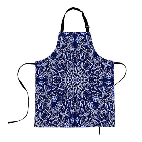 Hosnye Aprons Seamless Floral Circular Apron Dark Blue Of Chinese Painting On Porcelain Kitchen Bib With Adjustable Neck For Cooking Gardening,Adult Size #TOP8