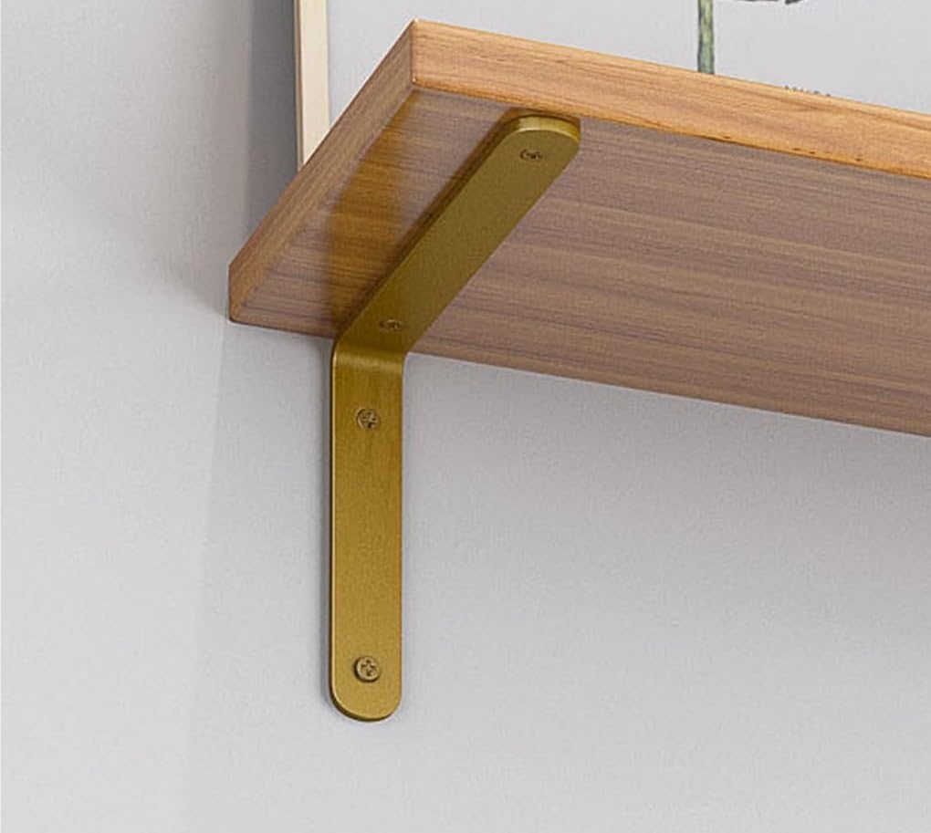 Shelf Brackets,2 Pieces L-Shape Bracket Wall Mounted Metallic Shelf partition 4mm Thick Support Wall Hanging (120mm×200mm,Gold) (Color : Gold, Size : 100mmx150mm) ( Color : Gold , Size : 120mmx200mm )