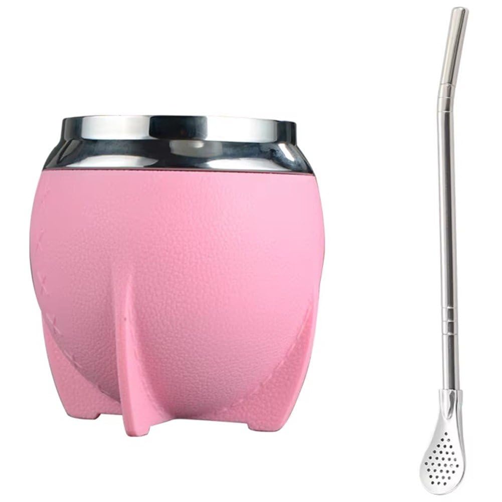 Uzztfa Pink Yerba Mate Cup Set, Mate Cup And Bombilla Set, Heat Insulation Yerba Mate Gourd, Tea Cup Set With Bombillas, Stainless Steel Double Wall Mate Cup